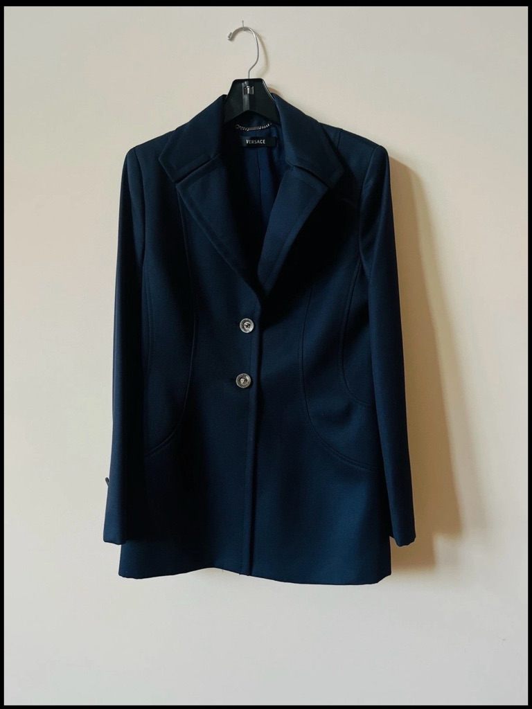 Versace Women Wool Blazer Navy It46 Made In Italy 2-Button Medusa